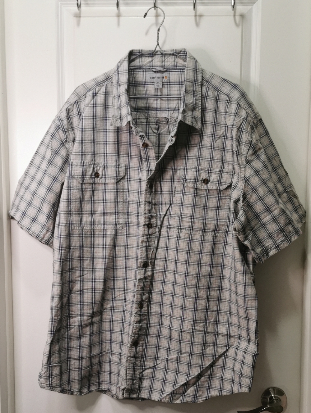 Carhartt Short-Sleeve Plaid Button-Down Shirt - White & Blue